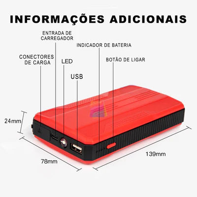 Power Car - Auxiliar de Partida com 12v e 20000mah Portátil